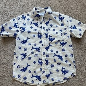 Old Navy White Button-Down Shirt with Blue Shark Print